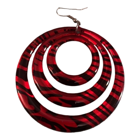 Dangling mod red & black hoop pierced earrings - Picture 1 of 5